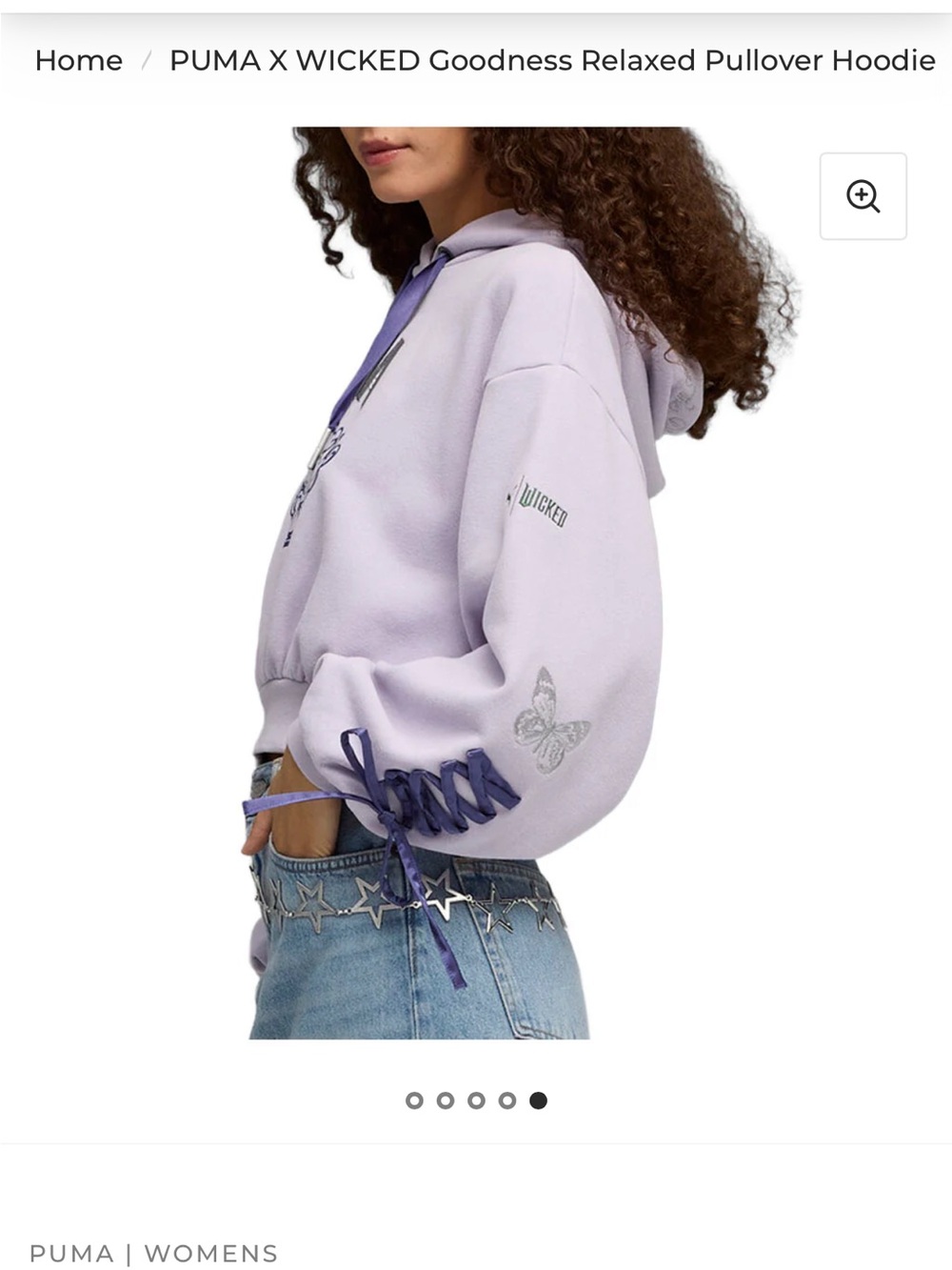 Puma Lavender Relaxed Cropped Pullover Hoodie with Purple Drawstrings Wicked - Picture 3 of 13